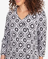 Ruby Rd. Petite Medallion Tile Floral Faux Surplice Top