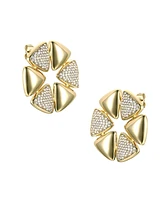 14k Gold Plated with Cubic Zirconia Pave Large Modern Abstract Flower Stud Earrings