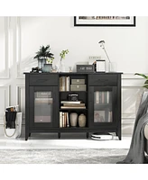 2-Drawer Sideboard Buffet Cabinet – 4 Adjustable Shelves for Storage Dining Room, Kitchen, or Living Room