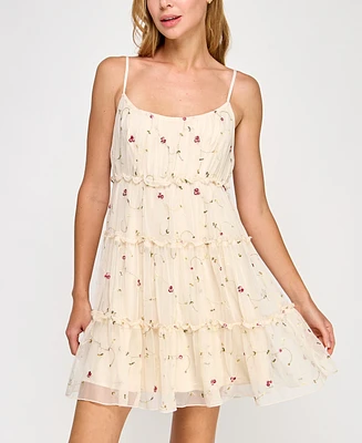 Row A Juniors' Embroidered Sleeveless Mesh Dress