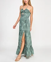 Trixxi Juniors' Printed Cotton Tiered Halter Maxi Dress
