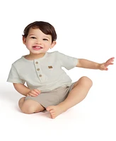 Calvin Klein Baby Boys 2-Piece Slub Jersey Henley T-Shirt and Tonal Plaid Shorts Set