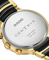 Rado Unisex Swiss Chronograph Centrix Black Ceramic & Gold Pvd Stainless Steel Bracelet Watch 41mm