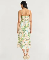 The Good Journey Women's Piping-Trim Postcard-Print Midi Dress