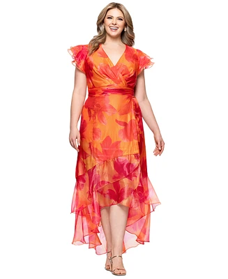 Xscape Plus Floral-Print Chiffon High-Low Dress