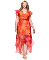 Xscape Plus Floral-Print Chiffon High-Low Dress