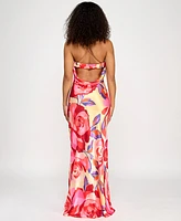 Katia Rae Juniors' Printed Open-Back Gown