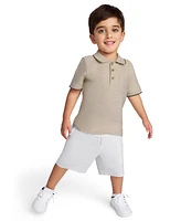 Calvin Klein Toddler and Little Boys Tipped Herringbone Dobby Polo Shirt Twill Shorts, 2-Piece Set