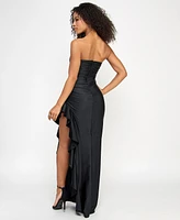 Emerald Sundae Juniors' Ruffled Strapless Evening Gown
