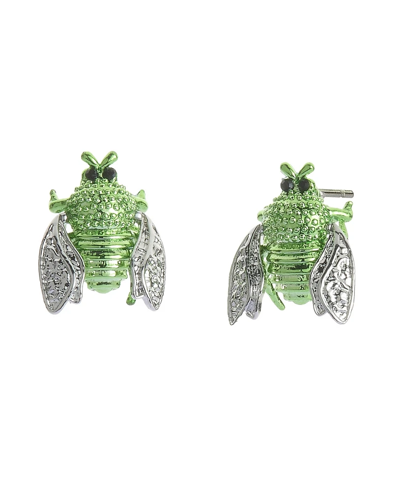 Betsey Johnson Faux Stone Garden Glam Beetle Stud Earrings