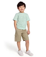 Calvin Klein Toddler and Little Boys Tonal Logo Short Sleeve Tee Twill Cargo Shorts, 2-Piece Set