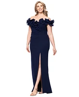 Xscape Plus Ruffled Side-Slit Evening Gown