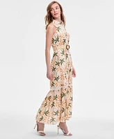 Taylor Women's Printed Taffeta-Belt Sleeveless Dress