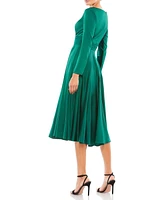 Mac Duggal Women's Ieena Long Sleeve A Line Midi Dress