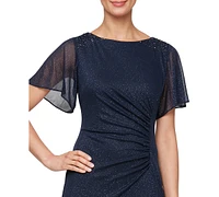 Sl Fashions Petite Flutter-Sleeve Embellished Glitter Gown