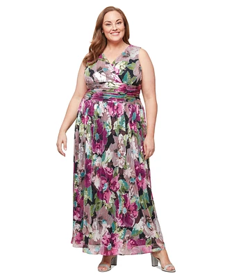 Sl Fashions Plus Metallic Floral-Print Gown