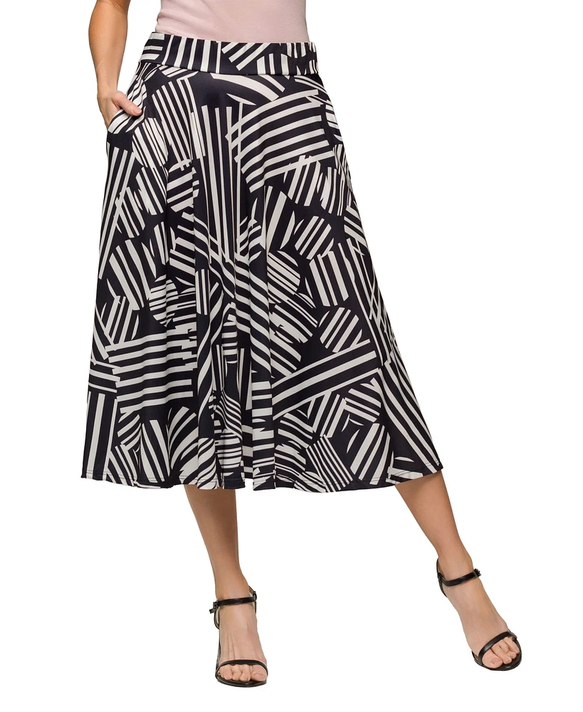 24seven Comfort Apparel Women's Elastic Waist Pocket Midi Skirt
