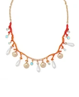 Betsey Johnson Mermaid Jewels Seashell Cultivated Pearl Coral Bib Necklace