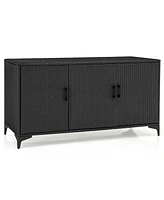 Patio Wicker Deck Box with 3 Doors and Removable Shelves – Pe Rattan Storage Container for Outdoor Use