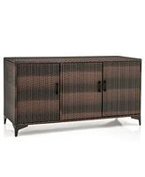 Patio Wicker Deck Box with 3 Doors and Removable Shelves – Pe Rattan Storage Container for Outdoor Use