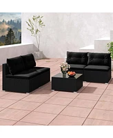 5 Piece Outdoor Furniture Set with Seat & Back Cushions Tempered Glass Tabletop
