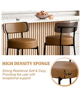 Dyhome 24 inches Bar Stools Set of 2, Counter Height with Leather Pad Wood Back, Upholstered Barstools for Kitchen Island, Cafe