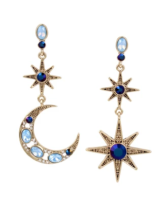 Betsey Johnson Faux Stone Celestial Mismatch Drop Earrings