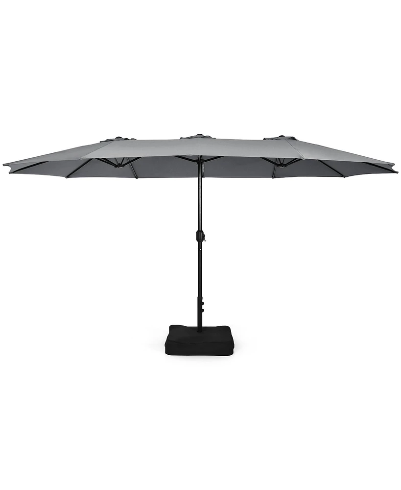 Gymax 15 ft Double-Sided Patio Twin Umbrella Extra-Large Market w/ Base