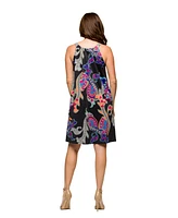 24seven Comfort Apparel Women's Knee Length Black Paisley Print Sleeveless Keyhole Dress