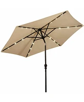 Gymax 9 Ft Patio Table Market Umbrella w/ 18 Solar Led Lights & Heavy-duty Base