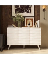 Nightstand with three cabinet doors, Side table embossed pattern, wood end table, Bedside for bedrooms, living rooms, offices