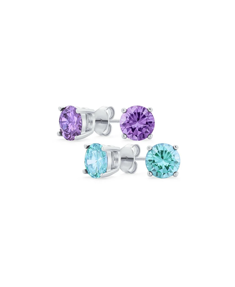 Bling Jewelry Set of 2 Round Multi Color Cz Stud Earrings Sterling Silver 7MM