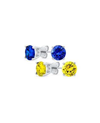 Bling Jewelry Set of 2 Round Multi Color Cz Stud Earrings Sterling Silver 7MM