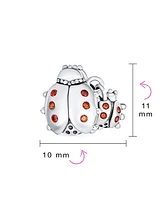 Bling Jewelry Set of 2 Insect Garden Ladybugs Red Cz Dangle Charm Bead Enamel Sterling Silver