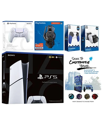 Sony Playstation 5 Slim Digital with Extra Galactic Purple Controller, Plantronics Headset, Trigger Stop Kit, Charge Dock and MightySkins Decal Vouche