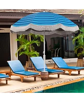 Gymax 6.5 Ft Beach Umbrella w/ Fringe Tassel Push Button Tilt Sand Anchor