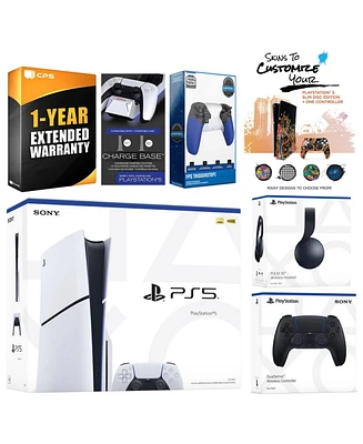 Sony Playstation 5 Slim Disc with Black Pulse Headset, Extra Volcanic Red Controller, Trigger Stop Kit, Charge Dock and MightySkins Decal Voucher + 1