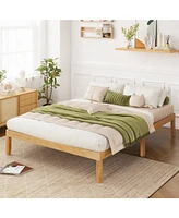 Full Size Wooden Platform Bed Frame 14" with Rubber Wood Legs Under-bed Storage