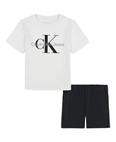 Calvin Klein Toddler and Little Boys 2-Piece Classic Logo T-Shirt Tech Woven Shorts Set