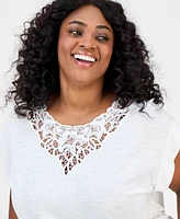 Jones New York Plus Lace-Trim Dolman-Sleeve Top