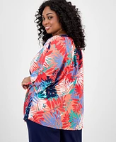 Jones New York Plus Printed Tie-Sleeve Top