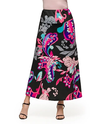24seven Comfort Apparel Women's Paisley Elastic Waist A Line Maxi Skirt