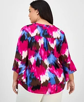 Jones New York Plus Printed Flutter-Sleeve Blouse