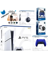 Sony Playstation 5 Slim Disc Bundle with White Pulse Headset, Extra Controller, Pro Gamer Kit, Dual Charge Dock and MightySkins Decal Voucher