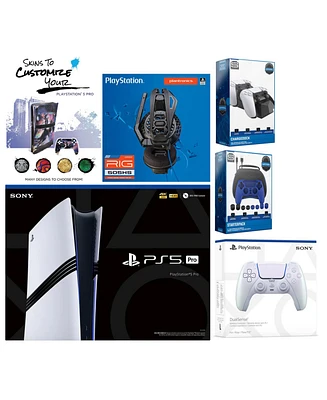 Sony Playstation 5 Pro Bundle with Extra Chroma Pearl Controller, Plantronics Headset, Gamer Kit, Dual Charge Dock and MightySkins Decal Voucher