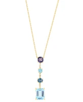 Effy Multi-Gemstone (4-5/8 ct. t.w.) & Diamond Accent Mixed Cut Linear Pendant Necklace in 14k Gold