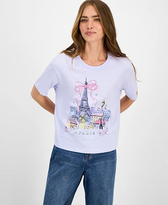 Rebellious One Juniors' Paris Bow Graphic T-Shirt
