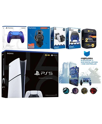 Sony Playstation 5 Slim Digital with Extra Volcanic Red Controller, Plantronics Headset, Gamer Kit, Charge Dock and MightySkins Decal Voucher + 2 Year