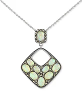 Mother of Pearl & Marcasite Square 18" Pendant Necklace in Sterling Silver