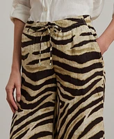 Lauren Ralph Women's Zebra-Print Linen Wide-Leg Pants